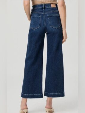 PAIGE Anessa Wide Leg Jeans 26 High Rise Cropped Frayed Hem Blue Denim